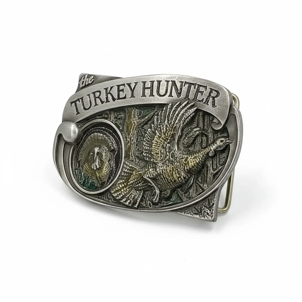 Vintage 1994 Brew City‎ Collectibles The Turkey Hunter Belt Buckle Silver Tone